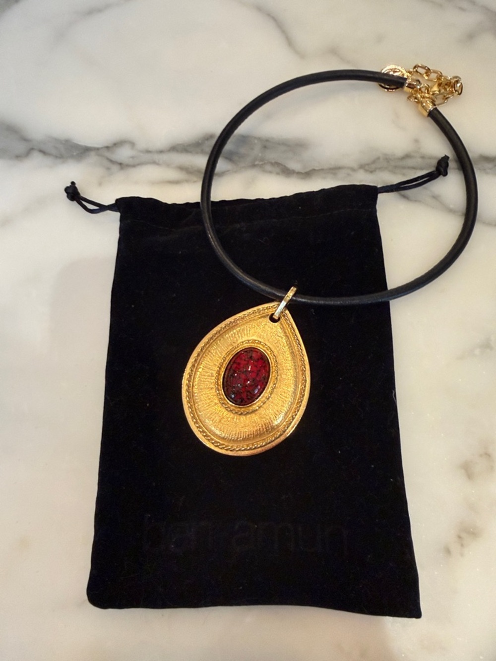Ben-Amun Gold and Black Necklace with Red Pendant - Picture 6 of 6